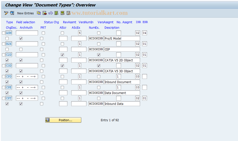 SAP TCode OD01 - Document Types