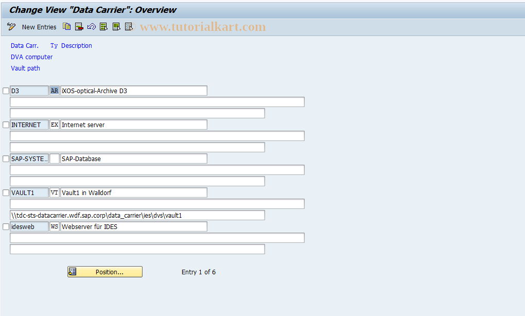 SAP TCode OD06 - Data carrier