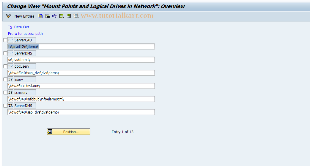 SAP TCode OD36 - Mount Points/Log. Drives