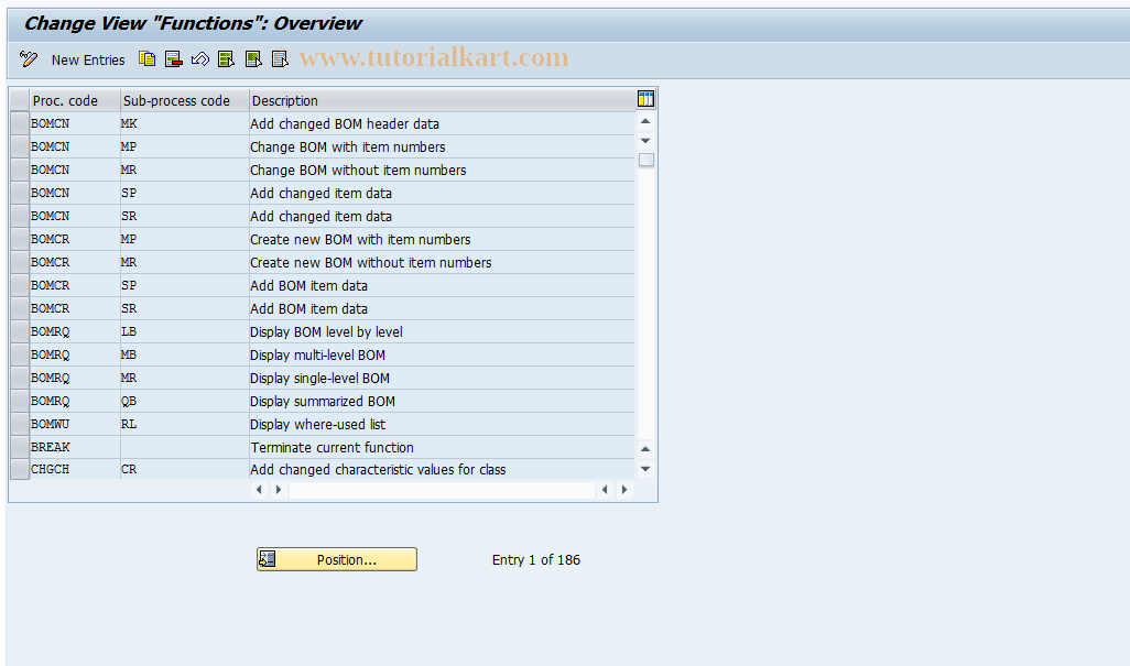 SAP TCode OD55 - Functions