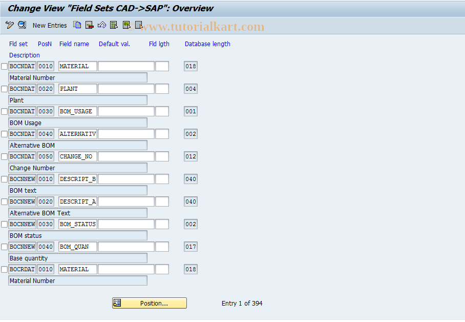 SAP TCode OD59 - Field Sets