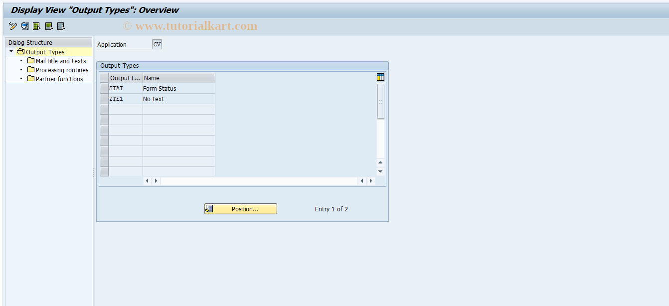 SAP TCode OD75 - Output Types for Documents