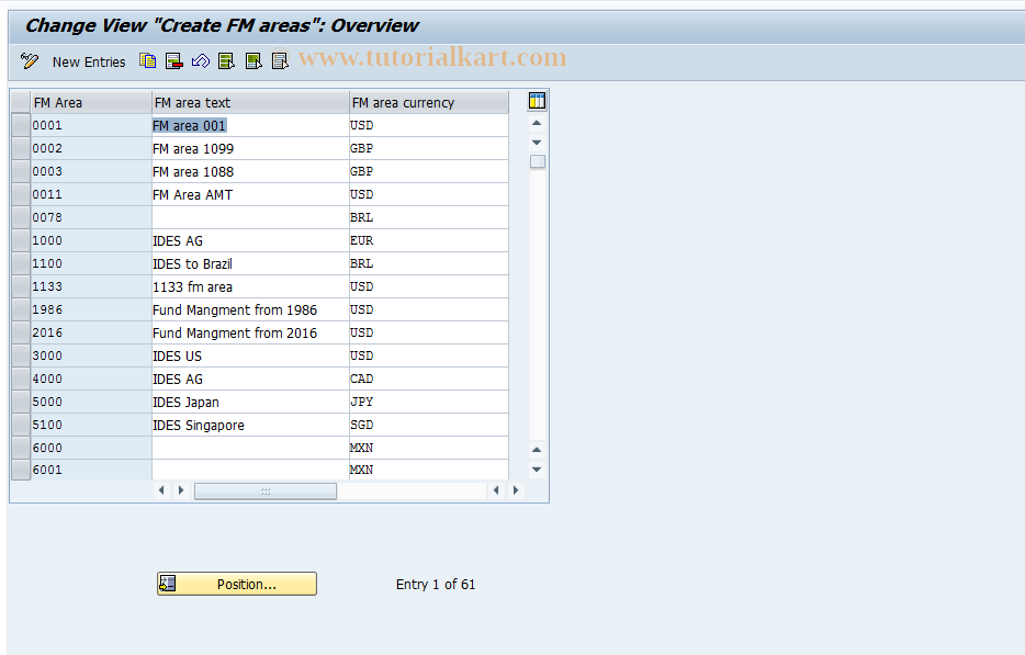 SAP TCode OF14 - Set Up FM Area