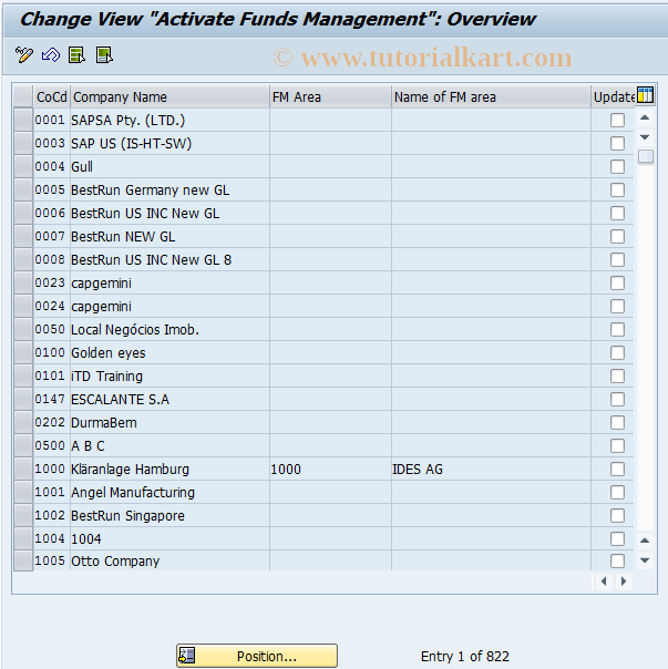 SAP TCode OF16 - Activate/Deactivate Funds Management