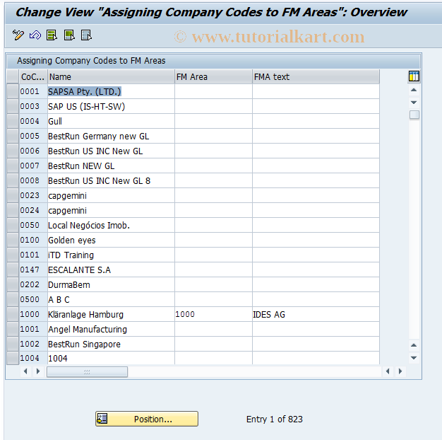 SAP TCode OF18 - Assign Company Code to FM Area