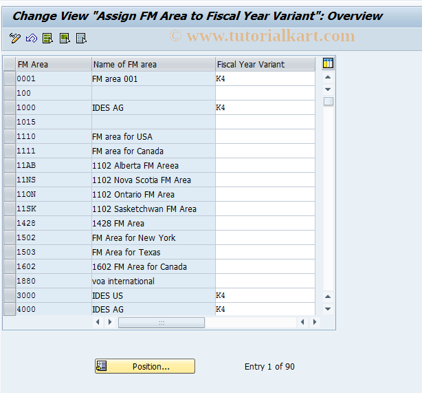 SAP TCode OF30 - Assign FY Variant to FM Area
