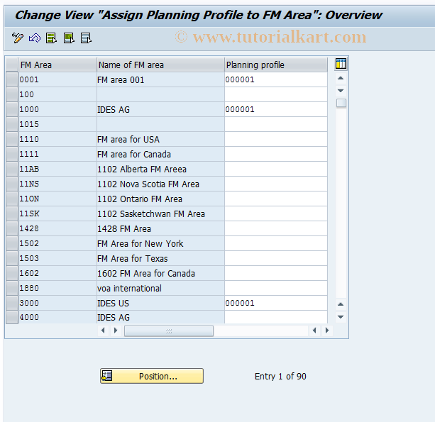 SAP TCode OF31 - Assign Plan Profile to FM Area