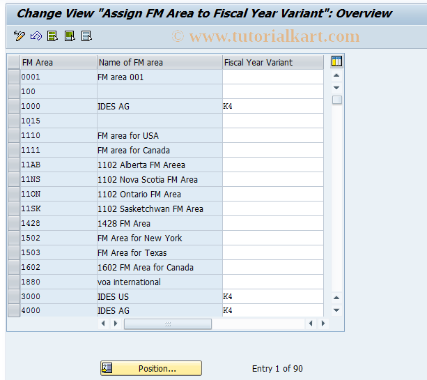 SAP TCode OF32 - Assign FY Variant to FM Area
