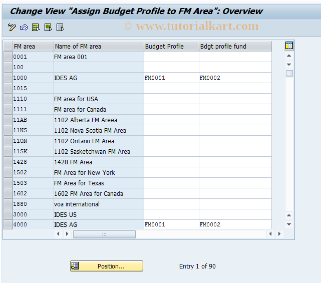 SAP TCode OF34 - Assign Budget Profile to FM Area