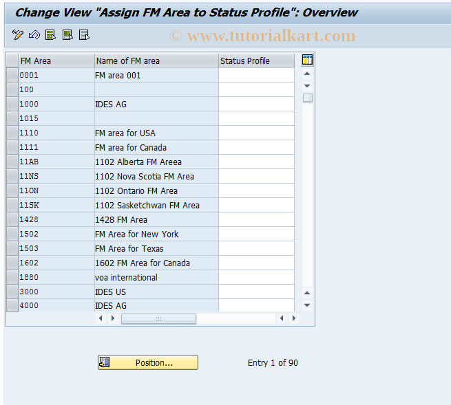 SAP TCode OF35 - Assign Status Profile to FM Area