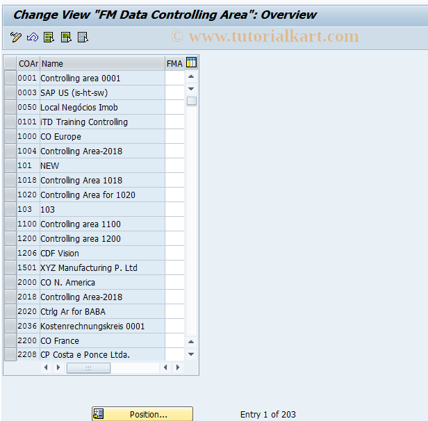 SAP TCode OFC1 - Assign FM Area to CO Area