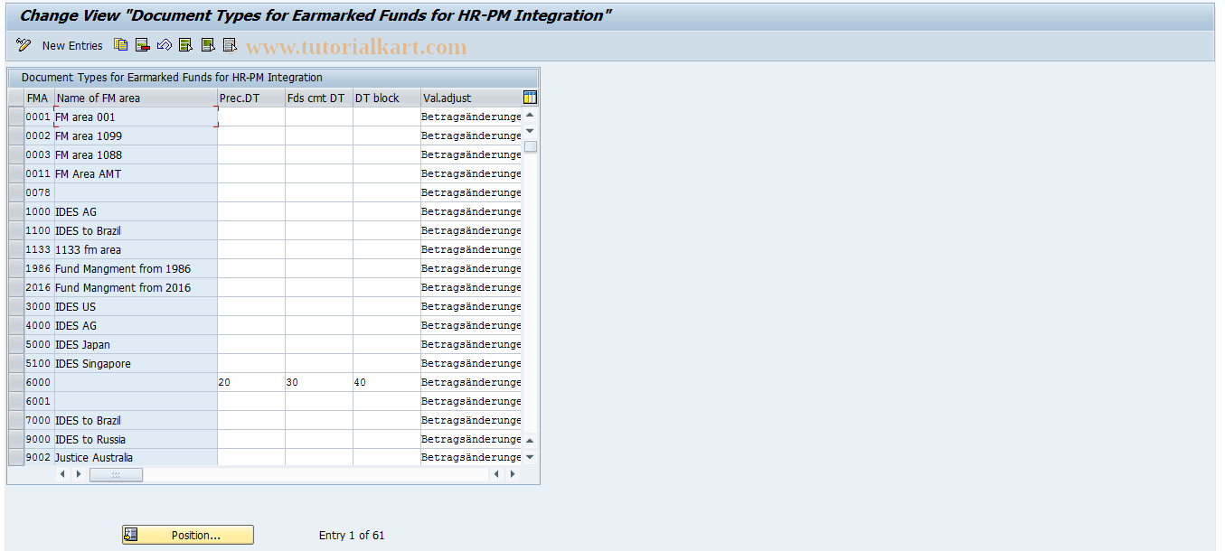 SAP TCode OFE1 - Maintain Resvtn Document Types for HR/PM