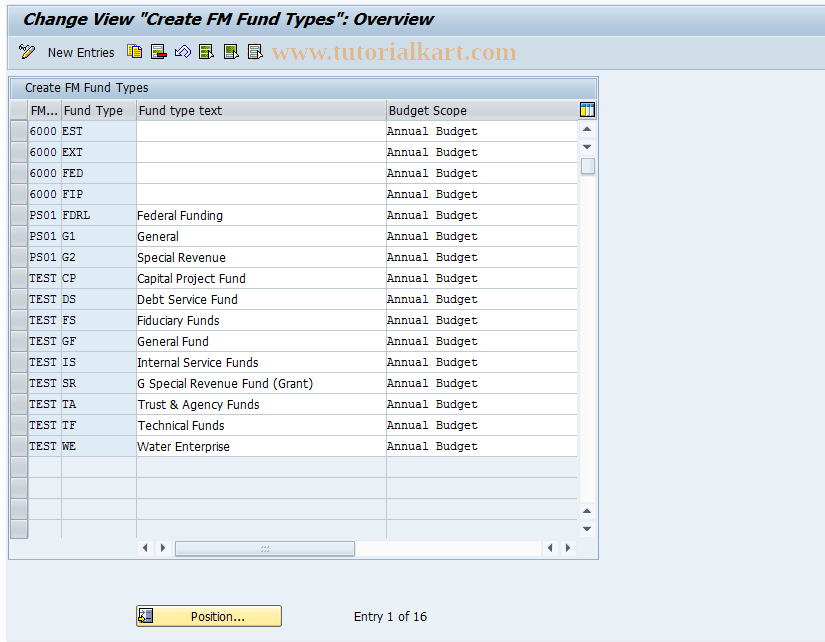 SAP TCode OFFT - Create FM fund types