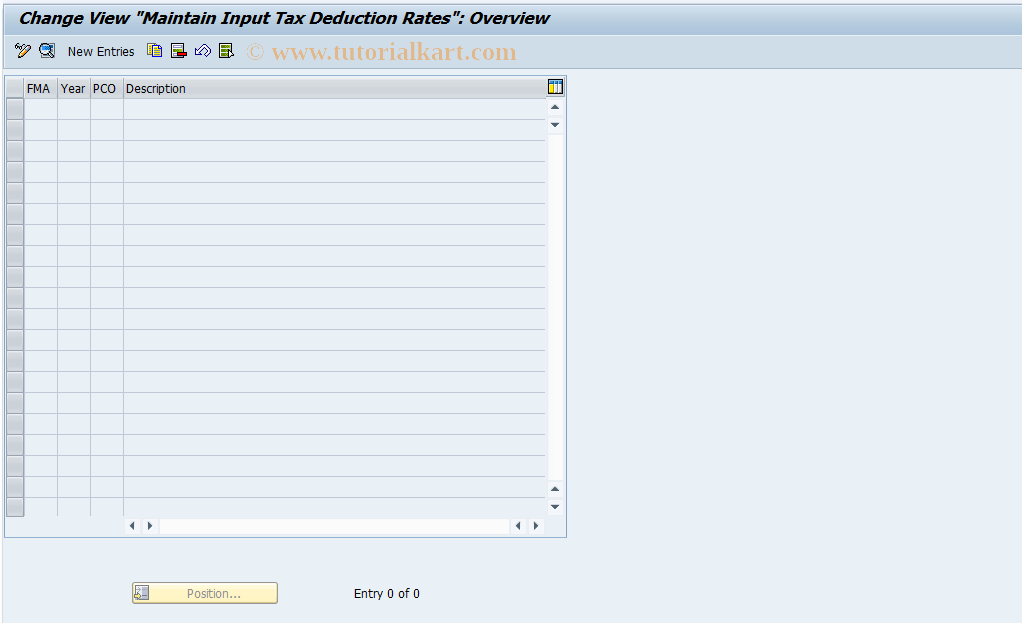 SAP TCode OFMBG2 - Maintain Input Tax Deduction Rates