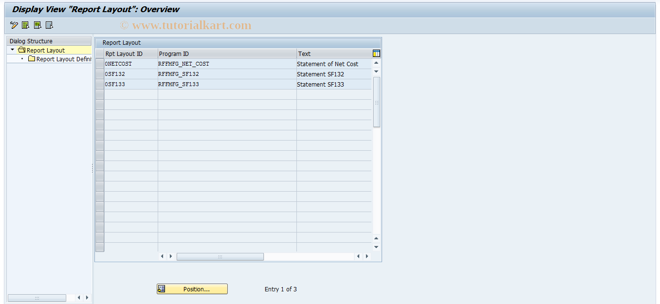 SAP TCode OFMFGRLAYOUT - Reporting Layout