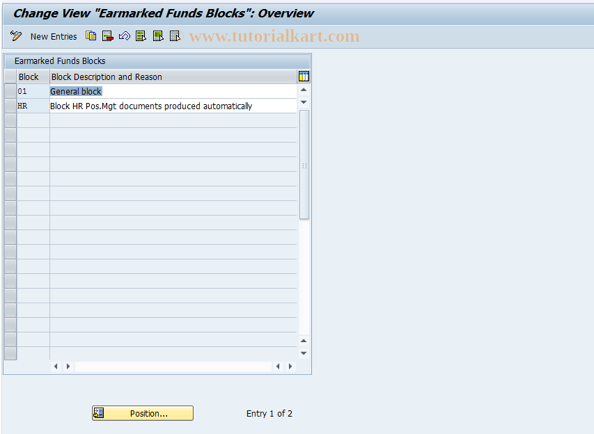 SAP TCode OFMR1 - Earmrkd Funds: Maintain Lock Reasons