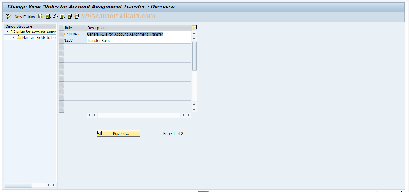 SAP TCode OFMR3 - Maintain Account  Assgmt Transfer Rules