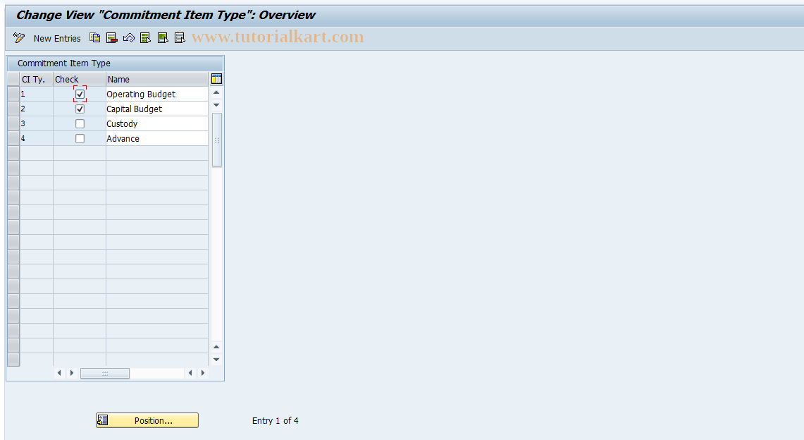 SAP TCode OFM_HSART - Maintain Commitment Item