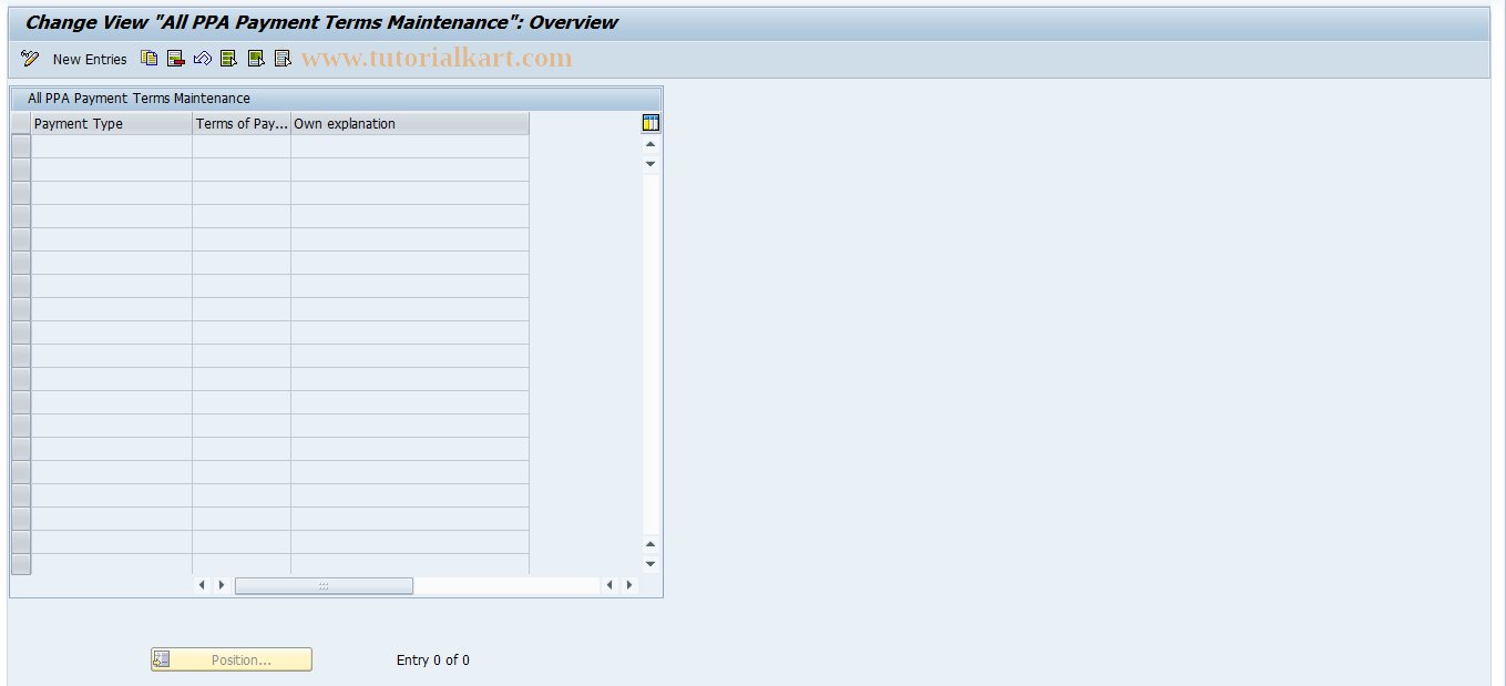 SAP TCode OFPT - Maintain all PPA payment terms