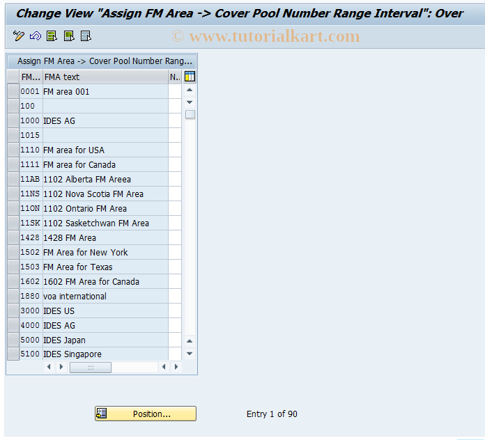 SAP TCode OFR2 - Assign Cover Number Range to FM Area
