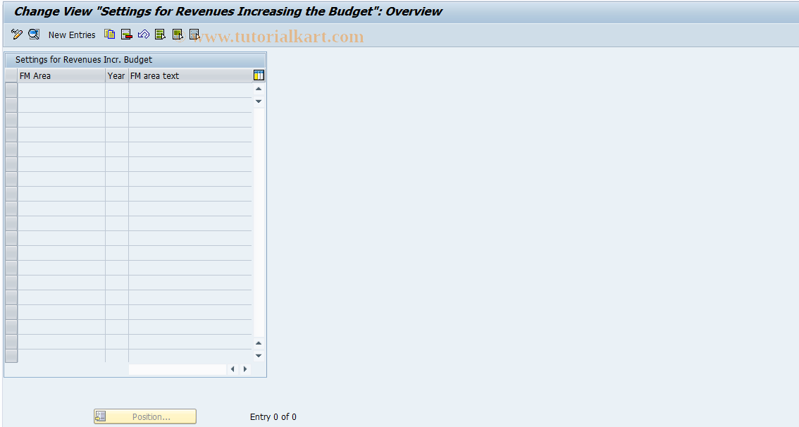 SAP TCode OFUG - Settings for Revenues Increasing Budget