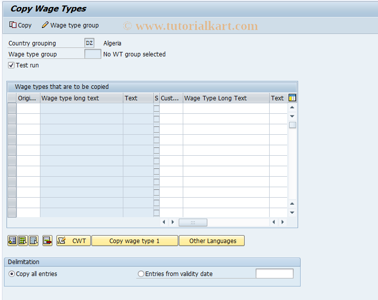 SAP TCode OH11 - Copy Wage Types