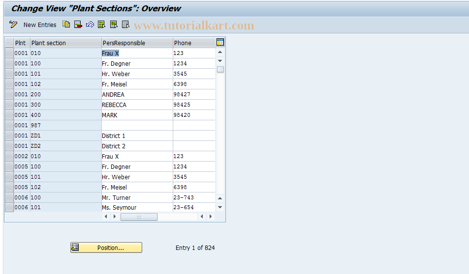 SAP TCode OIAB - Plant Sections