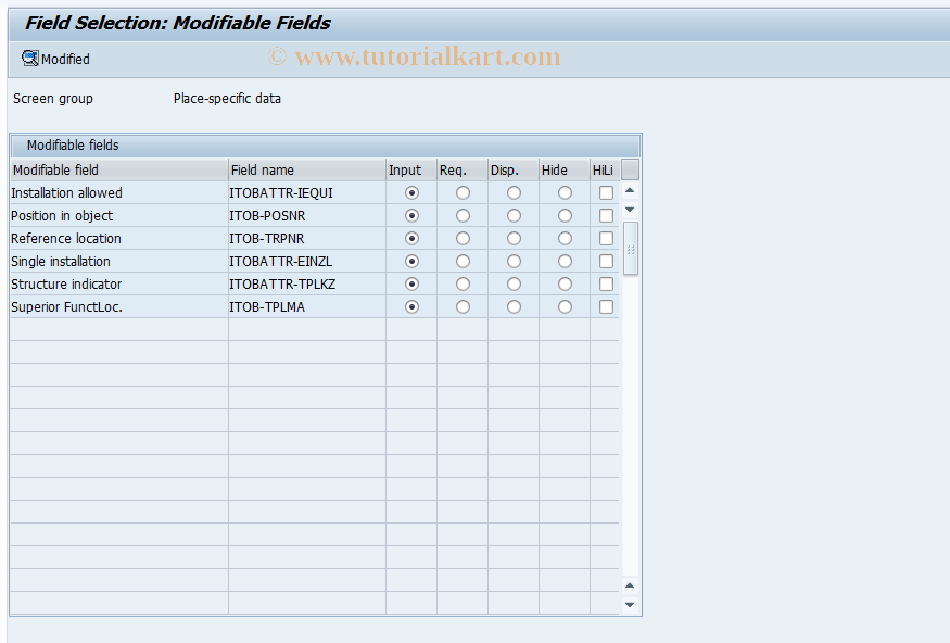 SAP TCode OIAE - Field selection funct.loc/ref.loc