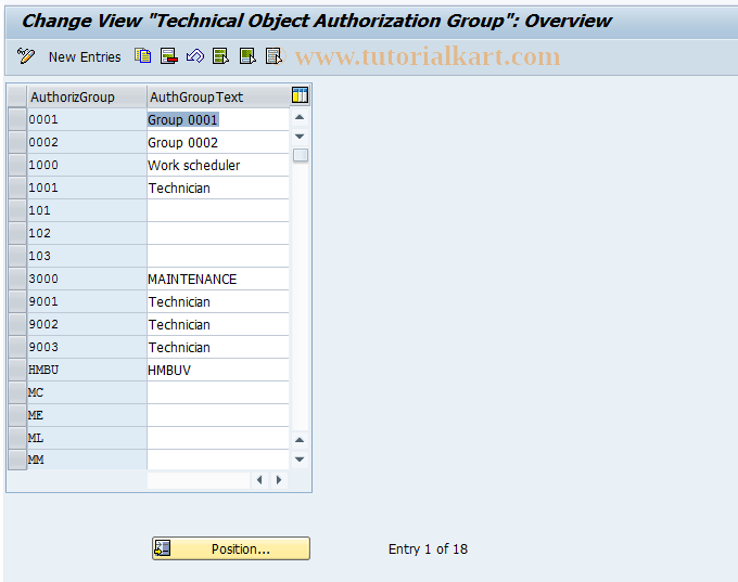 SAP TCode OIAG - Authorization Group