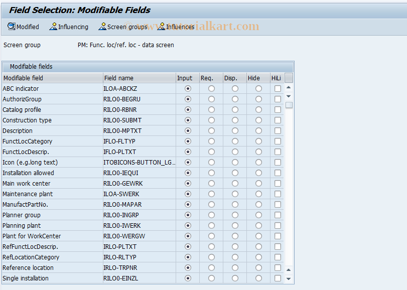 SAP TCode OIAJ - Field selection for (ref) funct. location