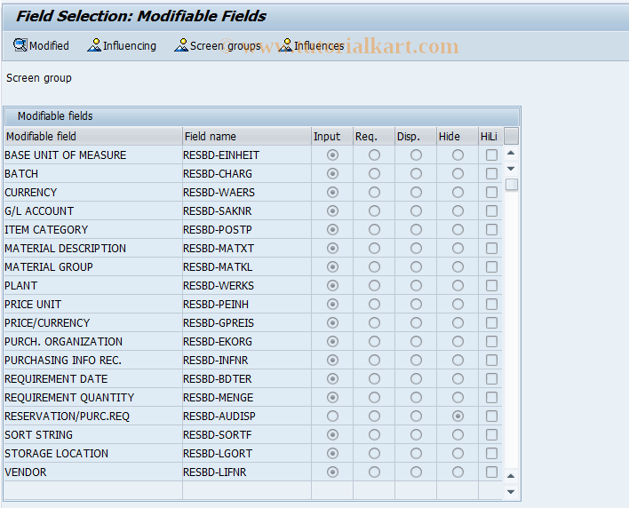 SAP TCode OIAO - Field Selection Reference Object PM Notification 