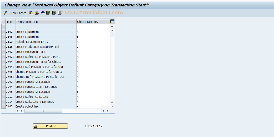 SAP TCode OIAT - Object Category Transaction Definition Value