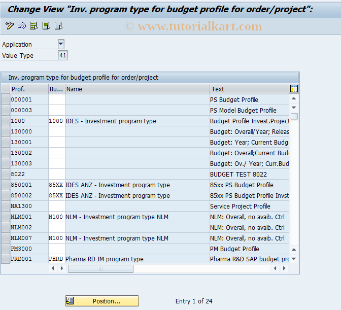 SAP TCode OIB3 - Budget profile: proj.->invst.prg.typ