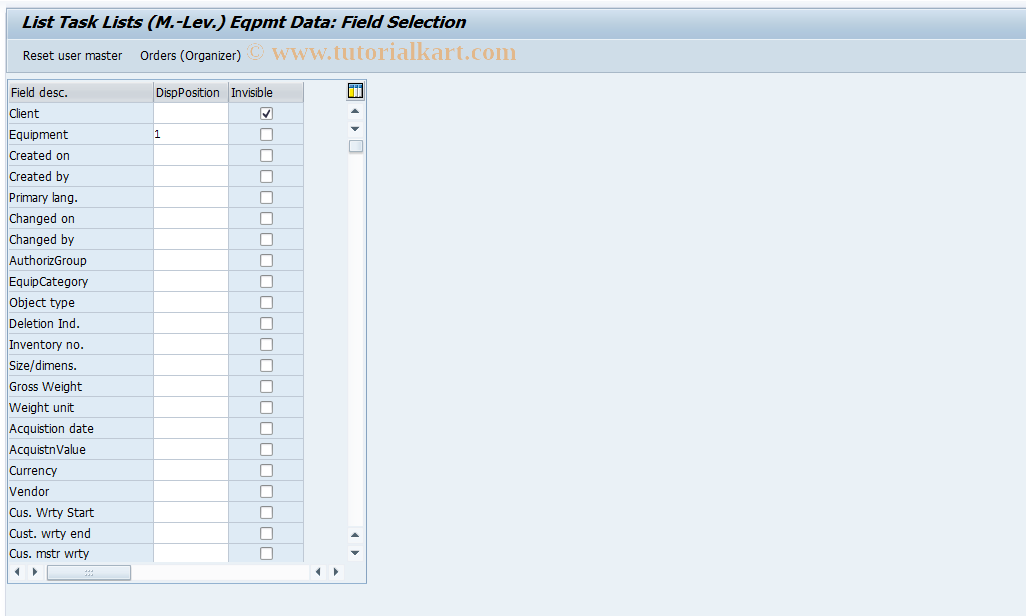 SAP TCode OIBC - List Task Lists (M.-Lev.) Eqpmt Data