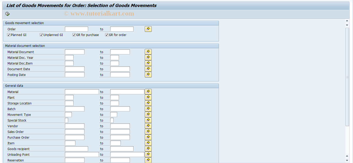 SAP TCode OIBY - List Display of Goods Movements