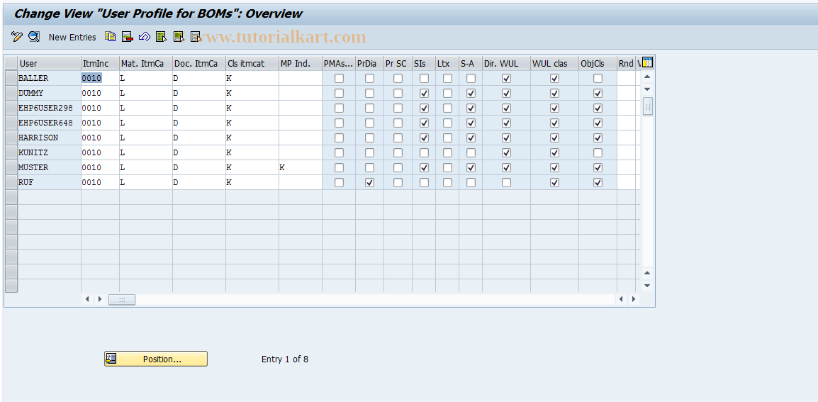 SAP TCode OICA - User- Specific Settings for BOMs