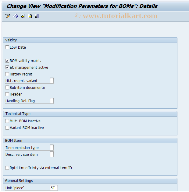 SAP TCode OICB - BOM Modification Parameters