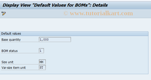 SAP TCode OICC - BOM Default Values