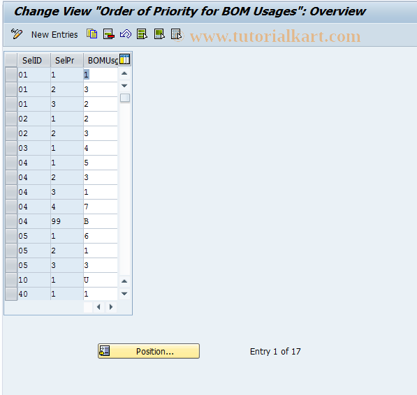 SAP TCode OICJ - BOM Usage Priorities