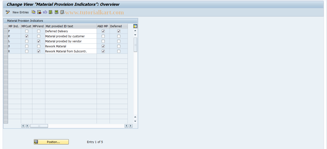 SAP TCode OICO - Material Provision Indicators