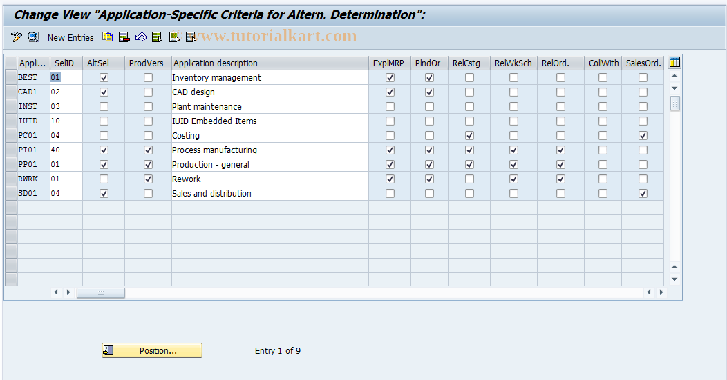 SAP TCode OICQ - Application-Specific Criteria