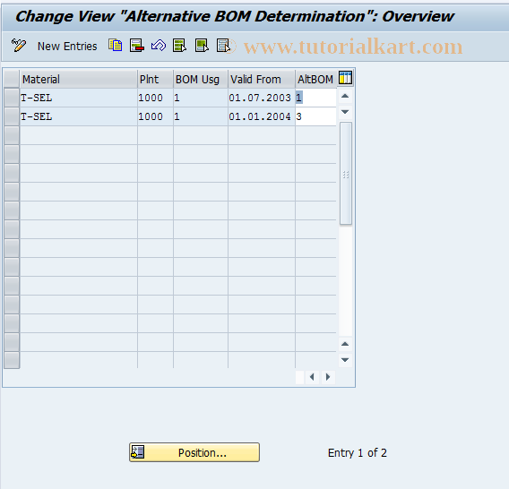 SAP TCode OICS - Alternative BOM Selection