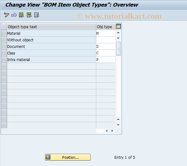 SAP TCode OICX - BOM Item Object Types