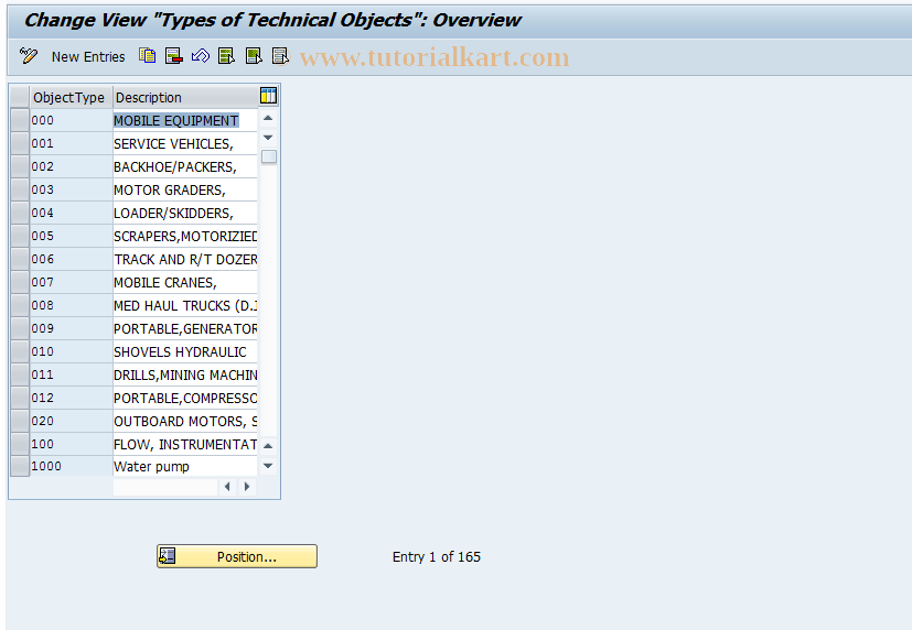 SAP TCode OIEA - Equipment Types