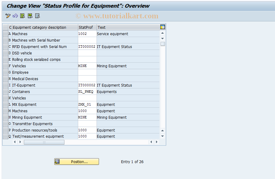 SAP TCode OIEB - Equipment Status Profile