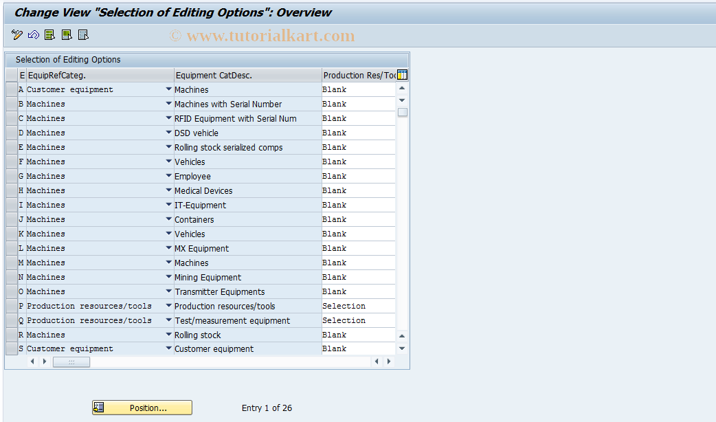 SAP TCode OIEG - Editing Types