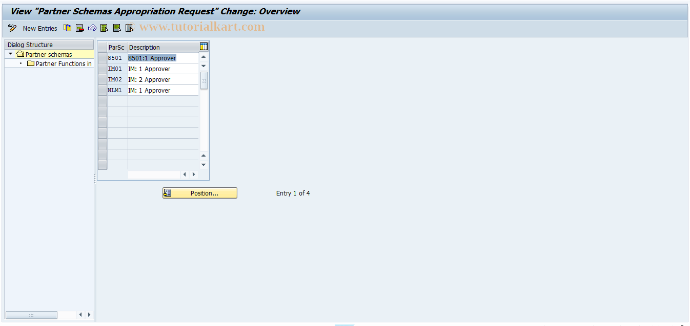 SAP TCode OIF1 - Partner schema for app. request