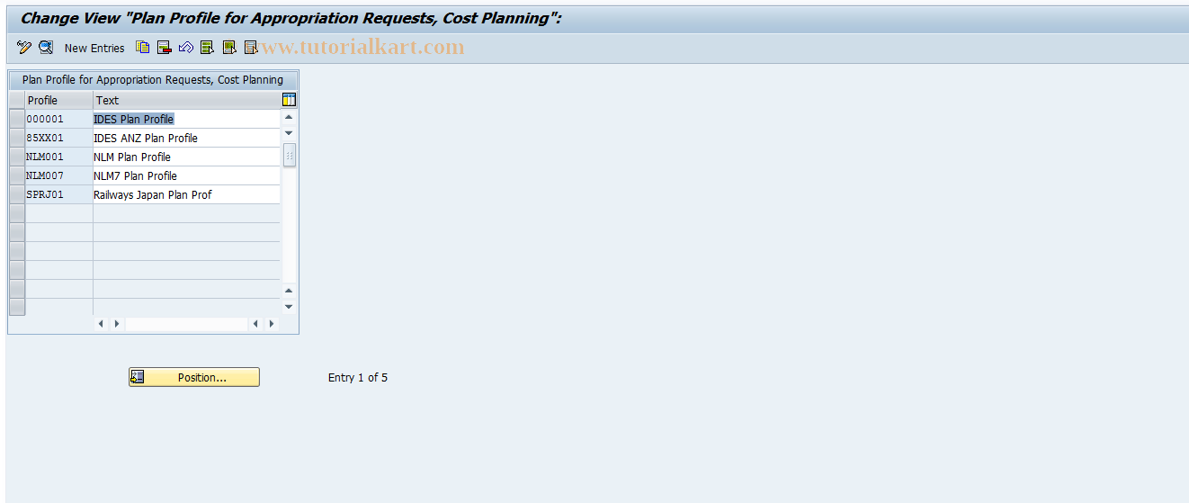 SAP TCode OIF2 - Maintenance  of plan profile f. app.req.
