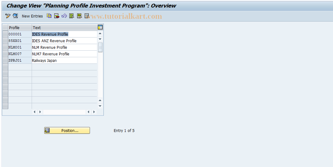 SAP TCode OIF3 - Maintenance - plan profile app.r. cash flw