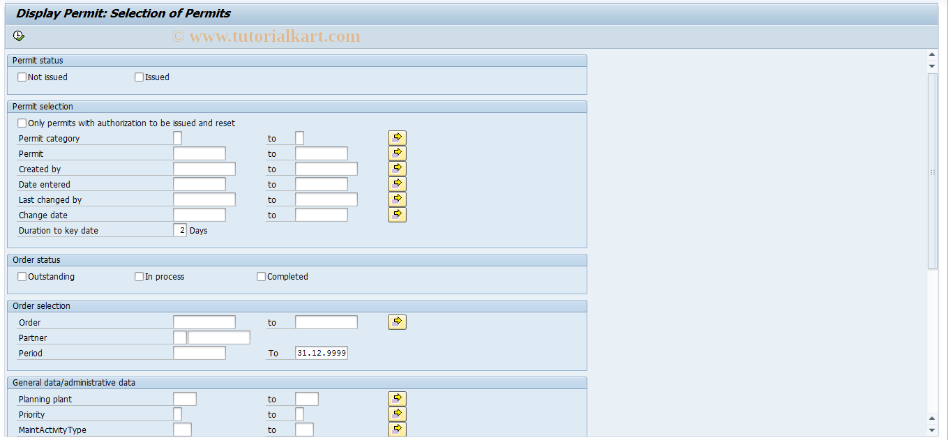 SAP TCode OIGN - List Editing of Permits